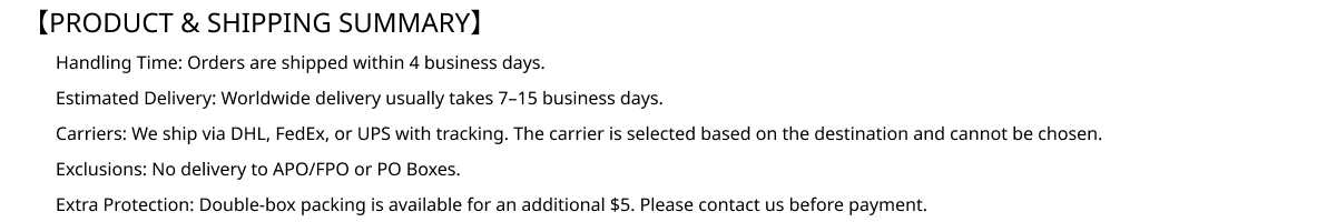Product and Shipping Summary
